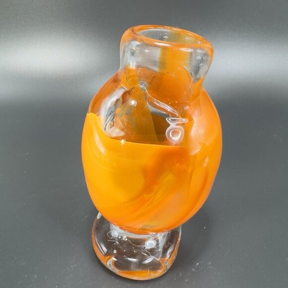 Vintage Hand Blown Art Glass Bud Vase Heavy Paperweight Signed Abstract Shape - Picture 5 of 10